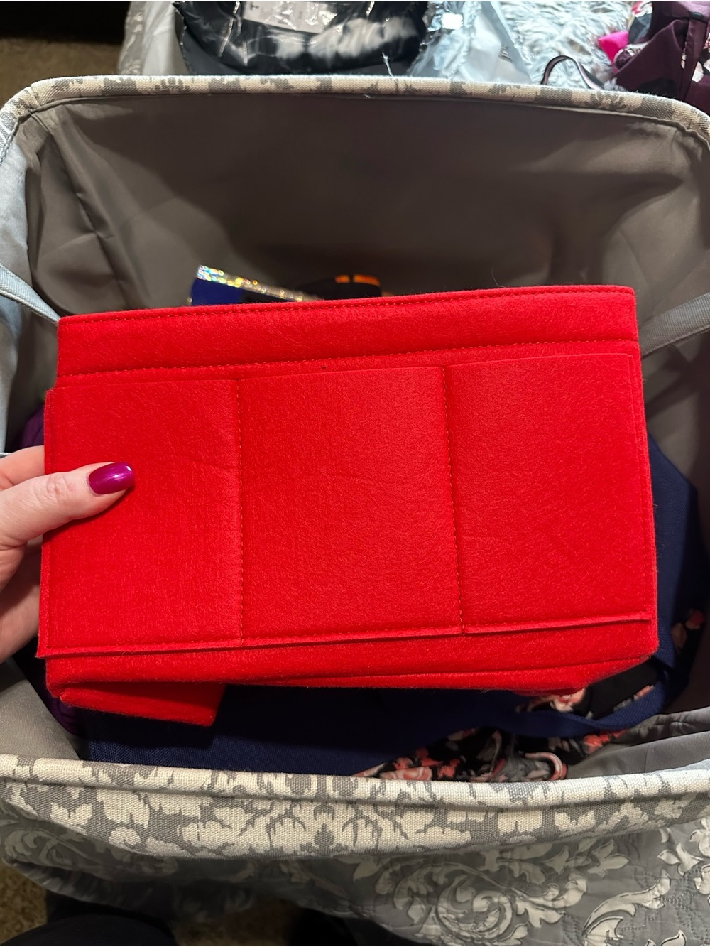 Red Felt Insert Organizer for Women Bags